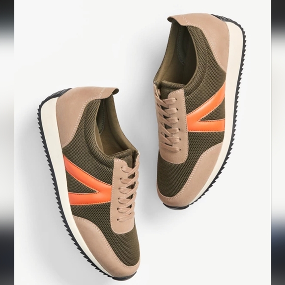 Maurices Zoe Colorblock Trainer Olive Tennies W/Orange Logo Size 10 Vegan Shoes - Picture 1 of 16